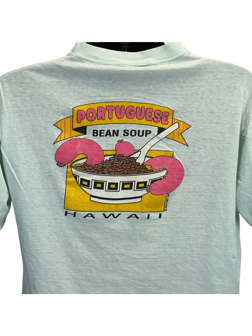 Vintage 80s Grinds Portuguese Bean Soup T Shirt Green Hawaii Grindz Tee M Medium